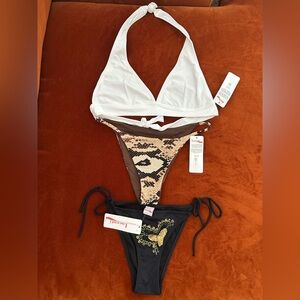 Italian New With Tags Mismatched Bikini Pieces 2 Bottoms 1 Top Size Large